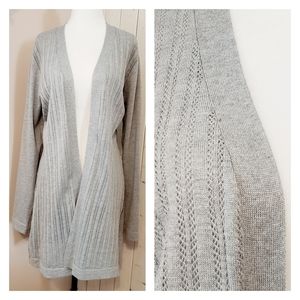 SOFT NEUTRAL LONG OPEN FRONT FINE KNIT SWEATER